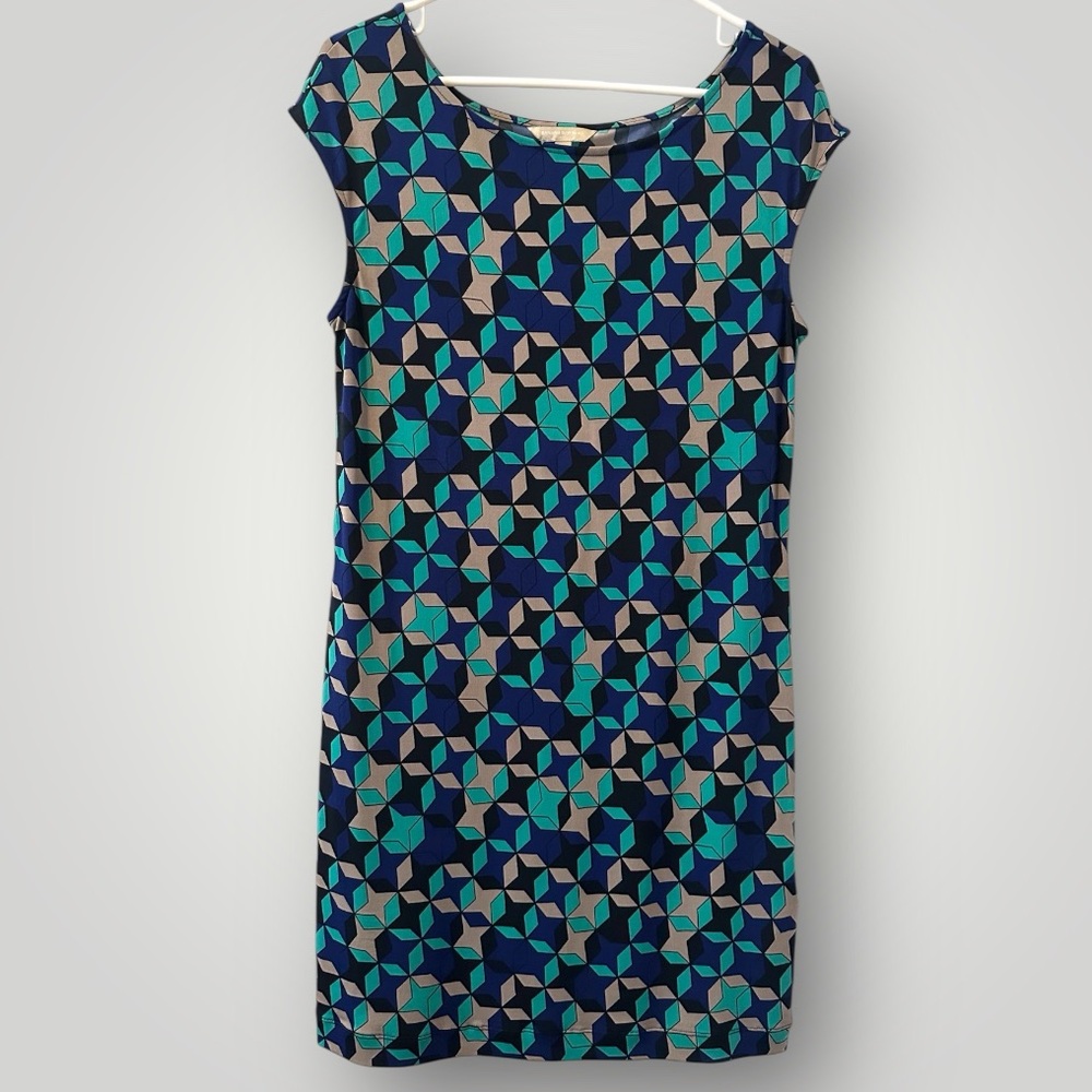 Banana Republic Blue and Teal Geometric Pattern Sleeveless Mini Dress
